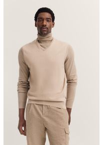 Pullunder Bugatti "Regular Fit", Herren, Gr. S, beige (30, beige), Strick, 95% Baumwolle, 5% Kaschmir, unifarben, regular fit, V-Ausschnitt, Rippb&uuml;ndchen, Pullover Pullunder, mit V-Ausschnitt aus Baumwolle-Kaschmir