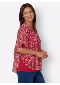 Georgettebluse Classic Basics, Damen, Gr. 50, rot (rot, gemustert), 100% Polyester, Top:100% Polyester, gebl&uuml;mt, gemustert, Rundhals, Blusen Georgettebluse