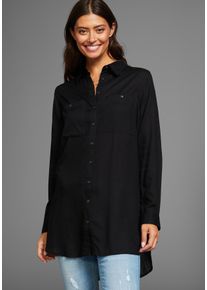 Boysen's Longbluse BOYSEN'S, Damen, Gr. 50 (XL), schwarz, Web, Obermaterial: 100% Viskose, unifarben, figurumspielend h&uuml;ftbedeckend, 1-Knopf-Manschette, Blusen Longbluse, mit tiefen Seitenschlitzen, Topseller