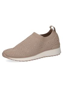 Slip-On Sneaker Caprice, Damen, Gr. 37, beige (sand), Textil, Schuhe Slip-On Sneaker, Slipper, Freizeitschuh, Halbschuh mit funkelnden Strass-Steinen
