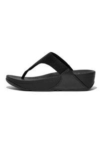 Zehentrenner fitflop "LULU SHIMMERLUX TOE-POST SANDALS", Damen, Gr. 40, schwarz, Synthetik, Textil, Glitzer, Schuhe Zehentrenner, Keilabsatz, Sommerschuh, Schlappen in schimmernder Optik