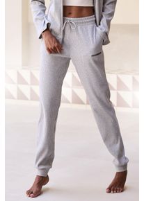 Sweathose French Connection, Damen, Gr. 44/46, N-Gr, grau (hellgrau), Rippware, Obermaterial: 81% Polyester, 15% Viskose, 4% Elasthan, meliert, bequem lang, Hosen Sweathose, aus weicher Rippstruktur, Loungewear