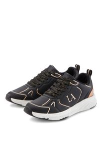 Sneaker Lascana "Freizeitschuh, Schn&uuml;rschuh, Turnschuhe", Damen, Gr. 42, gold (schwarz, goldfarben), Obermaterial: 100% Lederimitat. Decksohle: 100% Textilmaterial. Futter: 100% Textilmaterial. Laufsohle: 100% Synthetik, kontrastfarbene Details, unifarben, unifarben mit Farbeinsatz, Basic, Schuhe Sneaker, mit Farbakzenten VEGAN