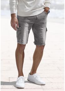 Shorts John Devin "Bermuda, kurze Jogger Pants", Herren, Gr. XL (56/58), N-Gr, grau, Jeans, Obermaterial: 65% Baumwolle, 33% Polyester, 2% Elasthan, Destroyed-Effekte, regular fit kurz, Hosen Shorts, mit Cargotaschen, knielang, elastische Schlupf-Bermuda, Topseller