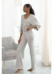 Strickhose French Connection, Damen, Gr. 44/46, N-Gr, beige (beige meliert), Rippstrick, Obermaterial: 40% Viskose (LENZING&trade; ECOVERO&trade;), 30% Polyacryl, 30% Polyester, meliert, bequem lang, Hosen Strickhose, mit leichten ausgestellten Bein, Loungewear