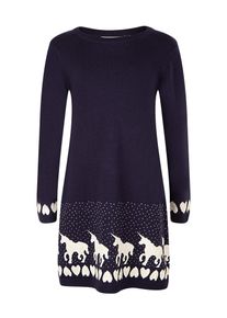 Strickkleid happy girls, M&auml;dchen, Gr. 116, N-Gr, navy, Feinstrick, Obermaterial: 100% Baumwolle, gemustert, unifarben, regular fit normal, Rundhals, Kleider Strickkleid