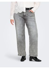 High-waist-Jeans Only CARMAKOMA "CARWILLY HW WIDE DNM TAI0918", Damen, Gr. 46, L&auml;nge 32, grau (grau denim), Denim/Jeans, Obermaterial: 92% Baumwolle, 6% Elastomultiester, 2% Elasthan, unifarben, Jeans High-waist-Jeans