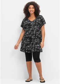 Hausanzug sheego, Damen, Gr. 46, schwarz-wei&szlig; (schwarz, wei&szlig;), 95% Viskose, 5% Elasthan, Homewear-Sets Hausanzug