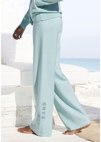 Strickhose ELBSAND, Damen, Gr. 44/46, N-Gr, blau (t&uuml;rkis), Obermaterial: 50% Viskose, 28% Polyester, 22% Nylon, meliert, unifarben, l&auml;ssig geschnitten lang, Hosen Strickhose, mit weitem Bein und eingestricktem Logo, Loungewear, Topseller