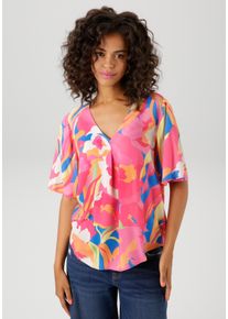Schlupfbluse Aniston CASUAL, Damen, Gr. 38, pink (pink, hellpink, fuchsia, wollwei&szlig;, orange, royalblau, gelb, apfelgr&uuml;n), Web, Obermaterial: 100% Viskose, bedruckt, gemustert, l&auml;ssig geschnitten h&uuml;ftlang, V-Ausschnitt, weit, Blusen Schlupfbluse, mit fantasievollen, grafischen Druck, Topseller