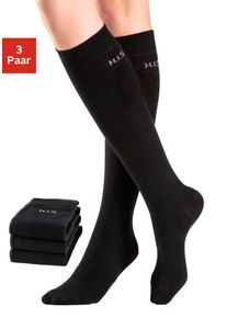 H.I.S. Kniestr&uuml;mpfe H.I.S, Damen, Gr. 39-42, schwarz (3x schwarz), Baumwolle, Elasthan (LYCRA), Polyamid, unifarben, elastisch, Socken Kniestr&uuml;mpfe, ohne einschneidendes B&uuml;ndchen, Topseller