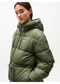 Steppjacke Tommy Jeans "TJW HOODED MIDI PUFFER JACKET", Damen, Gr. S (36), gr&uuml;n (pewter gr&uuml;n), Web, Obermaterial: 100% Nylon, unifarben, regular fit wadenlang, Jacken Steppjacke