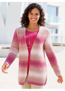 Cardigan Casual Looks, Damen, Gr. 46, rosa (rosenquarz, fuchsia), 78% Polyacryl, 22% Polyester, gemustert, gestreift, mehrfarbig, Strickjacken Cardigan