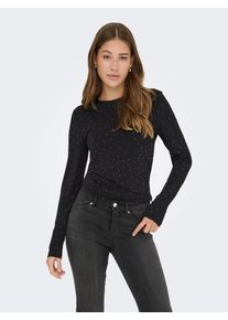 Langarmshirt Only "ONLZITA L/S O-NECK TOP BF JRS", Damen, Gr. S, schwarz detail:silber rhinestones, Jersey, Obermaterial: 96% Polyester, 4% Elasthan, Glitzermuster, unifarben, Rundhals, Shirts Langarmshirt