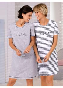 w&auml;schepur Nachthemd W&Auml;SCHEPUR "Kurzarm-Sleepshirts", Damen, Gr. 44/46, Normalgr&ouml;&szlig;en, grau (grau, grau, gestreift), 100% Baumwolle, Meliert:95% Baumwolle, 5% Viskose, gemustert, gestreift, meliert, unifarben, Kleider Nachthemd