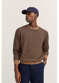 Rundhalspullover Bugatti, Herren, Gr. XL, beige (60, taupe), 100% Baumwolle, gestreift, regular fit, Rundhals, Rippb&uuml;ndchen, Pullover Rundhalspullover, mit Streifen