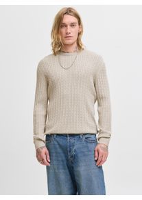 Jack & Jones Strickpullover JACK & JONES "JJEEMIL KNIT CABLE CREW NECK NOOS", Herren, Gr. M, oatmeal detail:melange, Strick, Obermaterial: 60% Baumwolle, 20% Nylon, 20% Viskose, meliert, unifarben, regular fit h&uuml;ftlang, Rundhals, B&uuml;ndchen, Pullover Strickpullover