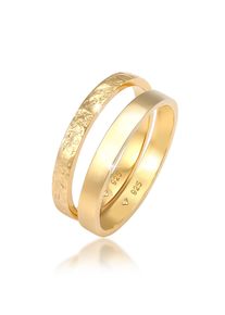 Ring-Set Elli "Ring Bandring Basic Geh&auml;mmert (Set 2-tlg) 925 Silber" Gr. 54, gold, Fingerringe, Damen, 54, ohne Stein, Silber 925 (Sterlingsilber), Ring-Set