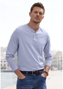 H.I.S. Langarmshirt H.I.S "- Henleyshirt langarm", Herren, Gr. L (52/54), blau (hellblau), Slub, Obermaterial: 100% Baumwolle, meliert, regular fit normal, Rundhals, abgesteppte Kante, Shirts Langarmshirt, Langarm, Shirt mit Knopfleiste aus strukturierter Baumwoll-Qualit&auml;t, Topseller