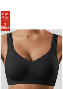 Soft-BH Petite Fleur, Damen, Gr. 85, Cup C, schwarz (schwarz, wei&szlig;), Jersey, Obermaterial: 85% Baumwolle, 10% Polyamid, 5% Elasthan, Basic, BHs Soft-BH, ohne B&uuml;gel, mit Spitzenkante, Topseller