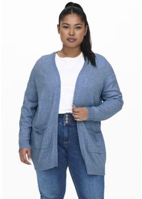 Strickjacke Only CARMAKOMA "CARESLY L/S OPEN CARDIGAN NOOS KNT", Herren, Gr. XL, blau (allure melange), Strick, Obermaterial: 50% Viskose, 27% Nylon, 23% Polyester, meliert, regular fit h&uuml;ftbedeckend, V-Ausschnitt, Rippstrickb&uuml;ndchen, Strickjacken Strickjacke