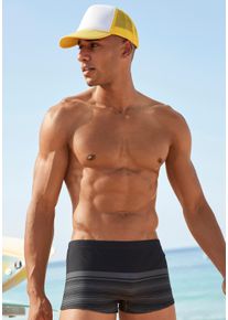 Boxer-Badehose Venice Beach, Herren, Gr. 7, N-Gr, schwarz (schwarz, grau), Polyamid, gestreift, Badehosen Boxer-Badehose, im Streifendesign