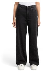 Weite Jeans Tom Tailor Denim "LINOU", Damen, Gr. M, L&auml;nge 32, schwarz stone wash denim, Denim/Jeans, Obermaterial: 100% Baumwolle, unifarben, weit lang, Jeans Weite Jeans, mit Strasssteinen