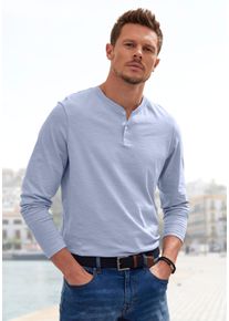 H.I.S. Langarmshirt H.I.S "- Henleyshirt langarm", Herren, Gr. XL (56/58), blau (hellblau), Slub, Obermaterial: 100% Baumwolle, meliert, regular fit normal, Rundhals, abgesteppte Kante, Shirts Langarmshirt, Langarm, Shirt mit Knopfleiste aus strukturierter Baumwoll-Qualit&auml;t, Topseller