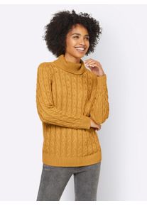 Rollkragenpullover Heine "Rollkragen-Pullover", Damen, Gr. 38, gelb (ocker), 60% Viskose, 40% Baumwolle, unifarben, Pullover Rollkragenpullover