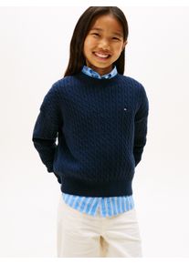 Strickpullover Tommy Hilfiger "CABLE SWEATER", M&auml;dchen, Gr. 7 (122), blau (schwarz night navy), Strick, Obermaterial: 100% Baumwolle, unifarben, regular fit normal, Rundhals, eingesetzt B&uuml;ndchen, Pullover Strickpullover, Kinder bis 16 Jahre