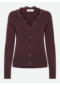 Cardigan rosemunde "Laica lace cardigan", Damen, Gr. XS, rot (weinrot), Strick, Obermaterial: 70% Wolle, 30% Kaschmir, unifarben, figurbetont h&uuml;ftlang, V-Ausschnitt, Strickjacken Cardigan, mit V-Ausschnitt und Spitzenkante, langen &Auml;rmeln, Kaschmiranteil