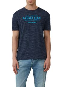 T-Shirt s.Oliver, Herren, Gr. XL, blau, Jersey, Obermaterial: 83% Baumwolle, 13% Polyester, 4% Elasthan, bedruckt, meliert, regular fit h&uuml;ftbedeckend, Rundhals, Shirts T-Shirt, melierte Optik, mit Frontprint
