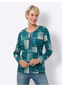 Langarmshirt Classic Basics "Langarm-Shirt", Damen, Gr. 56, blau (aquapetrol, salbei, bedruckt), 100% Baumwolle, gemustert, mehrfarbig, Rundhals, Shirts Langarmshirt