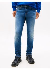 Gerade Jeans Tommy Jeans "Scanton Slim", Herren, Gr. 31, L&auml;nge 34, blau (medium denim), Denim/Jeans, Obermaterial: 94% Baumwolle, 4% Elastomultiester, 2% Elasthan, slim fit lang, Jeans Gerade Jeans, Mit Markenlabel aus Leder hinten