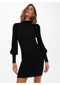 Strickkleid Only "ONLKATIA L/S DRESS KNT NOOS", Damen, Gr. S, N-Gr, schwarz, Strick, Obermaterial: 50% Viskose, 27% Nylon, 23% Polyester, unifarben, regular fit ca. Mitte Oberschenkel, hoch geschlossener Ausschnitt, Puff&auml;rmel Rippb&uuml;ndchen, Kleider Strickkleid, Viskosemischung