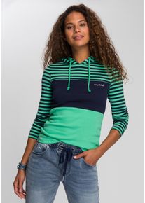 Kapuzenshirt Kangaroos, Damen, Gr. 48/50, bunt (gr&uuml;n, marine, gestreift), Rippware, Obermaterial: 100% Baumwolle. Kapuzenfutter: 100% Baumwolle, geringelt, gestreift, figurbetont h&uuml;ftbedeckend, Shirts Kapuzenshirt, Langarm, sehr figurbetont, mit Colourblocking-Optik, Topseller