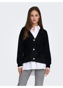 Strickjacke Only "ONLELLA PIUMO LS CARDIGAN KNT NOOS", Damen, Gr. M, schwarz, Strick, Obermaterial: 70% Nylon, 30% Polyacryl, unifarben, regular fit h&uuml;ftbedeckend, V-Ausschnitt, Rippb&uuml;ndchen, Strickjacken Strickjacke