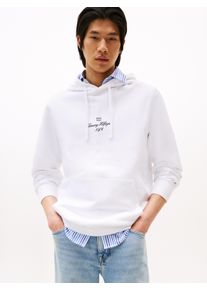 Hoodie Tommy Hilfiger "OUTLINE FLAG SCRIPT HOODIE", Herren, Gr. L, wei&szlig;, Sweatware, Obermaterial: 100% Baumwolle, Rippb&uuml;ndchen, Sweatshirts Hoodie, mit kontrastfarbener Stickerei
