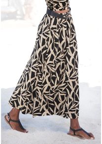 Maxirock s.Oliver, Damen, Gr. 42, schwarz (schwarz, sand bedruckt), Jersey, Obermaterial: 95% Viskose, 5% Elasthan, bedruckt, figurumspielend lang, R&ouml;cke Maxirock, mit Alloverdruck, langer Sommerrock mit Schlitz, Topseller