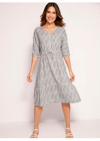 Sommerkleid "Sommerkleid", Damen, Gr. 52, Normalgr&ouml;&szlig;en, beige (ecru, anthrazit, bedruckt), 100% Viskose, gemustert, lang, V-Ausschnitt, Kleider Sommerkleid