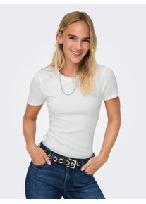 Kurzarmshirt Only "ONLEASY S/S O-NECK TOP BOX JRS", Damen, Gr. S, wei&szlig; (hellwei&szlig;), Jersey, Obermaterial: 95% Baumwolle, 5% Elasthan, unifarben, regular fit, Rundhals, Shirts Kurzarmshirt