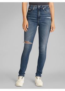 Skinny-fit-Jeans Calvin Klein Jeans "HIGH RISE SKINNY", Damen, Gr. 28, L&auml;nge 32, blau (denim medium), Denim/Jeans, Obermaterial: 94% Baumwolle, 4% Elastomultiester, 2% Elasthan, unifarben, skinny fit kn&ouml;chelfrei, Jeans Skinny-fit-Jeans, mit Rissen