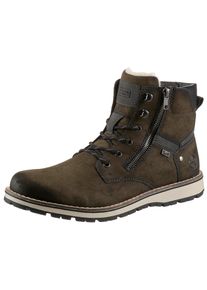 Winterboots Rieker, Herren, Gr. 43, schwarz (khaki, schwarz), Nubuklederimitat, used, Schuhe Winterboots, mit komfortabler Rieker TEX-Ausstattung, Freizeitschuh, Schn&uuml;rschuh
