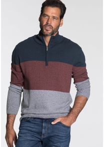 MAN'S WORLD Troyer MAN'S WORLD "Bis Gr&ouml;&szlig;e 5 XL", Herren, Gr. S (44/46), bunt (marine bordeaux), Strick, Obermaterial: 50% Baumwolle, 50% Polyacryl, normal, amerikanischer Ausschnitt, Rippstrickb&uuml;ndchen, Pullover Troyer, mit Blockstreifen