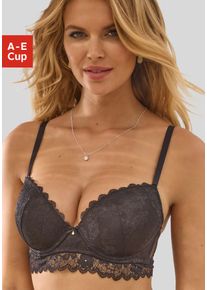 Push-up-BH Vivance "Julia", Damen, Gr. 85, Cup B, schwarz, Spitze, Obermaterial: 60% Polyamid, 35% Polyester, 5% Elasthan, BHs Push-up-BH, aus Jacquardspitze in leichter Longform, sexy Dessous, Topseller