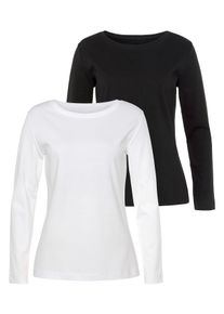 Langarmshirt Vivance "aus reiner Baumwolle", Damen, Gr. 32/34, schwarz-wei&szlig; (wei&szlig;, schwarz), Interlock, Obermaterial: 100% Baumwolle, unifarben, Basic, Basic, Rundhals, Shirts Langarmshirt, aus leicht w&auml;rmender Interlock-Qualit&auml;t, Topseller