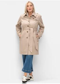 Trenchcoat sheego, Damen, Gr. 50, beige (softtaupe), 64% Baumwolle, 36% Polyester, unifarben, unifarben mit Farbeinsatz, unifarben mit Farbeins&auml;tzen, M&auml;ntel Trenchcoat
