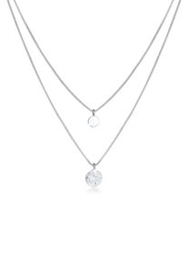 Silberkette Elli "Halskette 2-lagig Layer Coin Pl&auml;ttchen Struktur 925 Silber" Gr. 55, silber, Halsketten, Damen, 55, Silber 925 (Sterlingsilber), Silberkette