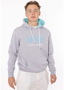 Hoodie Zwillingsherz "Moin", Herren, Gr. L, grau (hellgrau), Sweatware, Obermaterial: 50% Baumwolle, 50% Polyester, meliert, Basic h&uuml;ftbedeckend, Rundhals, angesetztes B&uuml;ndchen, Sweatshirts Hoodie, mit gesticktem Schriftzug und Ankermotiv am &Auml;rmel