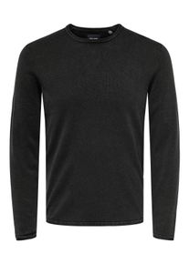 Only & Sons Rundhalspullover ONLY & SONS "OS WASH CREW KNIT CS", Herren, Gr. XL, schwarz, Strick, Obermaterial: 100% Baumwolle, unifarben, normal h&uuml;ftbedeckend, Rundhals, Rollkante, Pullover Rundhalspullover, Topseller